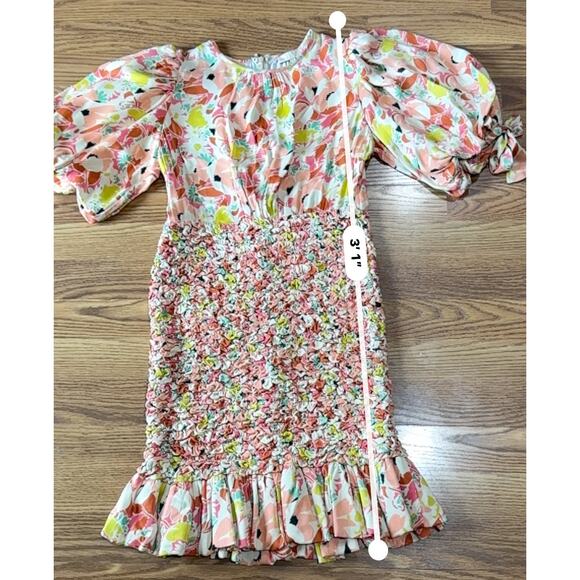 BYTIMO peach Shirred floral-print satin-crepe mini dress size small X - Picture 4 of 12